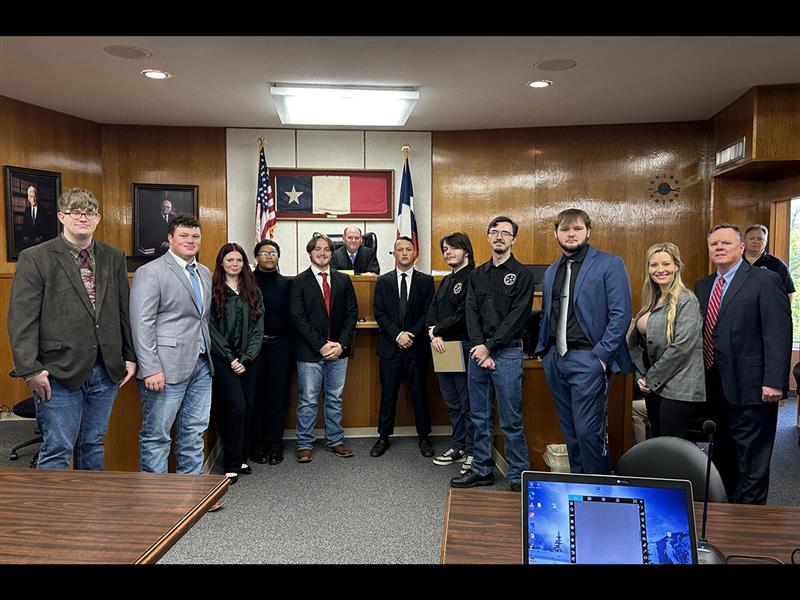 CTE students spent the day observing and applying classroom learning to real life work experiences in a court setting. Rob Best and his Practicum in Law students were in the 71st District Court in Harrison County, in Judge Morin’s courtroom. The students were engaged in the judicial process, and the